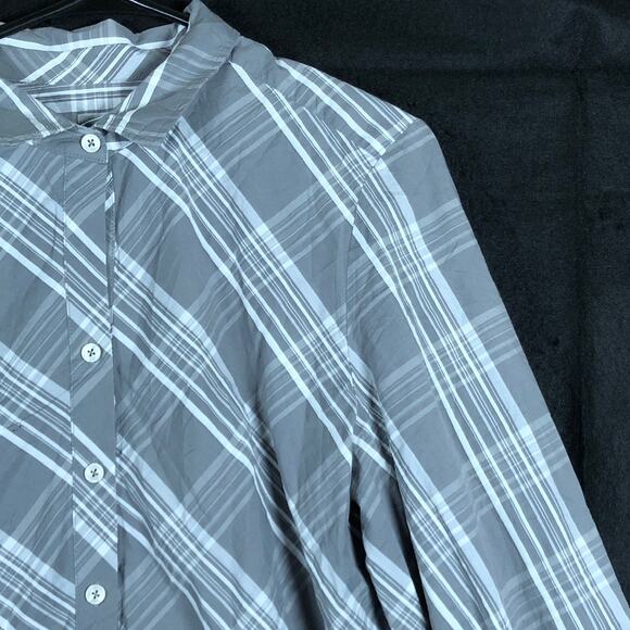 Chicos Womens Blouse Gray White Collared Button Down Long Sleeve Stretch 2 - Picture 5 of 12